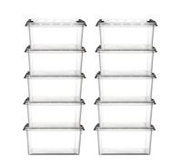 Lot de 10 boîtes de rangement empilables Smart Store Classic 15, transparentes, avec couvercle et fermeture à clic