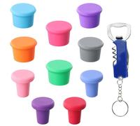 Lot de 10 bouchons en silicone pour bouteilles de vin, avec un tire-bouchon, bouchons réutilisables