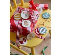 Lot de 10 boules de Noël en bois MOONY rouge imprimé TU