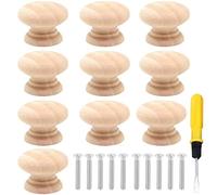 Lot de 10 boutons de meuble en bois - 33 x 25 mm - Boutons d'armoire ronds avec vis et tournevis - Montage facile - Prise en main lisse et ronde - Pour commode, tiroirs, portes de meubles, etc