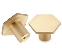 Lot de 10 boutons de meubles en laiton brossé, boutons de tiroirs dorés, boutons de commodes en cuivre, poignées pour meubles de cuisine, de salle de bains et de toilettes (hexagonaux)