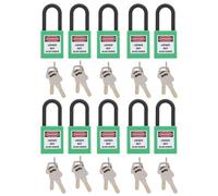Lot de 10 cadenas de sécurité "Lockout Tagout", en nylon, de couleur verte, avec barillet isolant. La st conservée