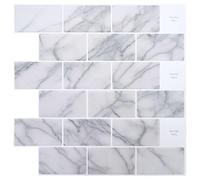 Lot de 10 carreaux de métro en marbre blanc 30 x 30 cm | Peel and Stick - Polyuréthane - Surface brillante - Pour salle de bain et cuisine