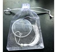 Lot de 10 cartes acryliques « Hymne de Remerciement » avec pendentif et sac en filet, idéales pour les souvenirs de baptême, de bar ou de fête, personnalisables avec logo. tassel add pearl