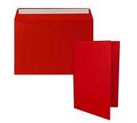Lot de 10 cartes pliantes - Format A5 - 14,8 x 21 cm - Rouge - Avec enveloppes au format C5 - Fermeture adhésive - Pour grandes invitations et cartes pour un anniversaire ou un mariage