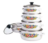 Lot de 10 casseroles en émail avec couvercles en verre - Casserole en émail - Lot de casseroles en émail KLAUSBERG KB-7169 - B