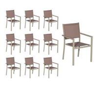 Happy Garden Lot de 10 chaises en aluminium et textilène taupe