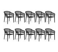 Lot de 10 chaise pegane en resine empilable non pliable exterieur H. 79 cm noir Noir G