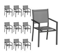 Lot De 10 Chaises En Aluminium Anthracite - Textilène Gris Gris