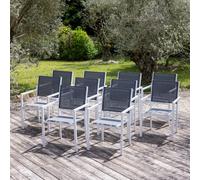 Lot de 10 chaises en aluminium blanc - textilène gris