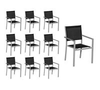 Happy Garden – Lot de 10 chaises – Aluminium gris, Textilène noir, H. 90 cm