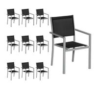 Lot de 10 chaises en aluminium gris - textilène noir