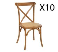Lot de 10 chaises en bois de chêne coloris naturel - PEGANE - Salle à manger - Vintage - Intérieur