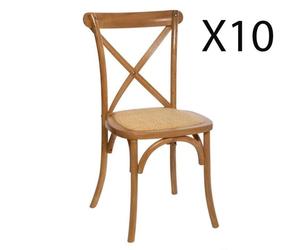 Lot de 10 chaises en bois de chêne coloris naturel - PEGANE - Salle à manger - Vintage - Intérieur