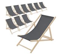 Lot de 10 chaises longue de jardin bain de soleil anthracite bois de pin 120 kg