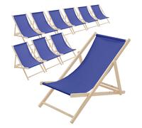 Lot de 10 chaises longue de jardin bain de soleil bleu foncé bois de pin 120 kg