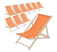Lot de 10 chaises longue de jardin bain de soleil orange cadre bois de pin 120kg