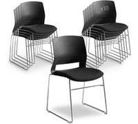 Lot de 10 Chaises visiteur bureau noire empilable assise tissu pied chromé Noir