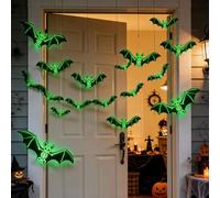 Lot de 10 chauves-souris d'Halloween à suspendre, chauve-souris volantes à suspendre avec motif de tête de mort lumineux, pour intérieur et extérieur, chauve-souris effrayante à suspendre pour