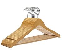 Lot de 10 cintres en Bois antidérapants avec Crochet pivotant à 360° et encoches, durables et Fins pour Chemise, Costume, Veste, Robe, naturel-HL01N