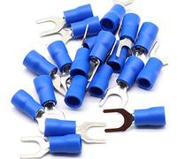 Lot de 10 cosses à fourche en bleu 1,5-2,5 mm² - Diamètre du trou M4 - Bornes de raccordement en PVC - Bornes de raccordement en cuivre étamé