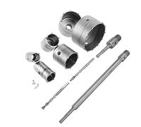 Lot de 10 Couronne Scie Trépan, Poignée Ronde SDS Perceuse Mur de Béton avec Adaptateur, Scie à Cloche Trépan Tige d'Extension de Foret, Accessoires de Trou de Forage 35/40/50/65/82/110 mm
