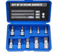 Lot de 10 douilles cannelées M4 à M18 Torx - Triple jeu de douilles carrées avec étui de rangement