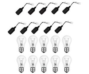 Lot de 10 douilles de rénovation E27 noir avec pince à enficher + 11 W/42 W/60 W LED/halogène/ampoule à incandescence (douilles + 10 ampoules à incandescence 60 W)