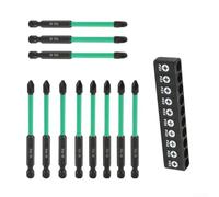 Lot de 10 embouts cruciformes pour impact - Antidérapants - Phosphatés - Noir - Avec base pour perceuse électrique - Kit d'outils de fixation de construction d'atelier (90 mm)