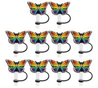 Lot de 10 embouts de paille en silicone - Pailles en forme de papillon - Pailles réutilisables - Couvercles en silicone