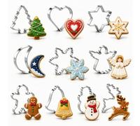 Lot de 10 emporte-pièces de Noël en acier inoxydable | Sapin, cœur, étoile, lune, flocon de neige, ange, cloche, bonhomme de neige, renne et bonhomme en pain d'épice.