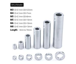 Lot de 10 entretoises rondes en aluminium M3/M4/M5/M6/M8, rondelles plates, bagues d'étanchéité, manchons d'espacement non filetés