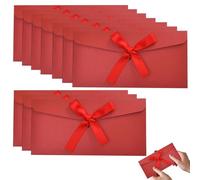 Lot de 10 enveloppes Kraft vintage avec ruban Enveloppes cadeau pour cartes de v ux, invitations, lettres d'anniversaire, mariage Taille 22 x 11 cm, couleur rouge, idéal pour diverses occasio