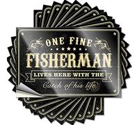 Lot de 10 étiquettes autocollantes amusantes pour bouteilles d'eau pour adultes - Day Bulk One Fine Fisherman Lives Here with The Catch of His Life pour surface de pare-chocs mignonne (6 x 9 cm)