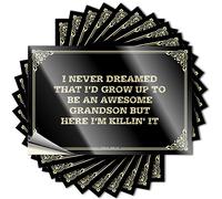 Lot de 10 étiquettes autocollantes holographiques en vinyle imperméable pour chambre à coucher avec inscription « I Never Dreamed that I'd Grow Up to Be an Awesome Grandson But Here I'm Killin' Live