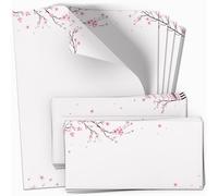 Lot de 10 feuilles de papier à lettre et enveloppes - Fleurs de cerisier roses - Papier et enveloppe avec motif design imprimé - 90 g/m²