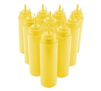 Lot de 10 flacons de 720 ml en plastique faciles à presser avec bouchons pour condiments, sauces, huile, crème, vinaigre - Distributeur de cuisine sans BPA (jaune)