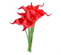 Lot de 10 fleurs de lys calla artificielles pour une superbe décoration d'intérieur, parfaites pour les mariages et les fêtes, longueur 34 cm (rouge)