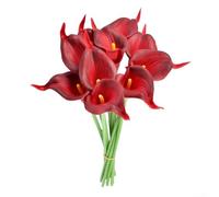 Lot de 10 fleurs de lys calla artificielles pour une superbe décoration d'intérieur, parfaites pour les mariages et les fêtes, longueur 34 cm (bordeaux)
