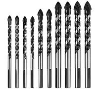 Lot de 10 forets à maçonnerie en carbure de tungstène avec pointe triangulaire pour porcelaine,carrelage, béton, mur de brique, bois, verre, plastique, forets - 6 mm/8 mm/10 mm/12 mm