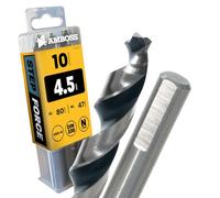 Lot de 10 forets hélicoïdaux Step Force Ø 4,5 mm - HSS-G DIN 338 pour acier, acier de construction, aluminium, métaux non ferreux AMBOSS WERKZEUGE® Forets pour tôles, profilés - Hexagonal pour