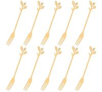 Lot de 10 Fourchettes à Dessert Dorées, Élégantes, en Acier Inoxydable | Design Feuille, Finition Lisse et Brillante, Format Compact, pour Bouchées, Huîtres, Cafés et Pique-niques