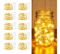 Lot de 10 guirlandes lumineuses à piles - 2,1 m - 20 LED scintillantes - Fil de cuivre - Mini guirlande lumineuse luciole pour bocaux Mason - Bricolage - Artisanat de Noël, fête de mariage -