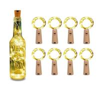 Lot de 10 Guirlandes Lumineuses pour Bouteille, Fil de Cuivre 2m 20 LED Blanc Chaud, Bouchon Étanche pour Décoration de Fête.