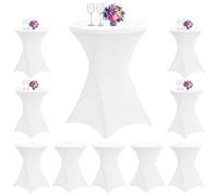 Lot de 10 Housse de Table Ronde Extensible, Nappes à Coins carrés en Spandex 80-110 cm Housse Mange Debout pour Mariage Restaurant Table de Brasserie Haute de Bistrot Jardin Restaurent Bar(blanc)