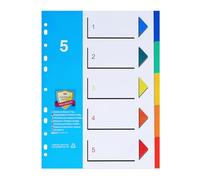 Lot de 10 Intercalaires Classeur A4 en Plastique,5 Onglets Numérotées 1-5 | Intercalaire Alphabétique