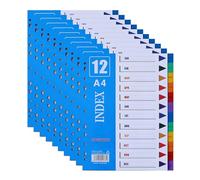 Lot de 10 intercalaires en plastique A4 pour 12 mois | Classeur à anneaux avec index multi-perforés 11 trous et liste de contenu, intercalaires multicolores pour classeurs à levier