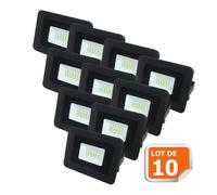 Lot de 10 LED Projecteur Lampe 10W Noir 6000K IP65 Extra Plat - EUROBRYTE - Projecteur Led - 6000K - IP65