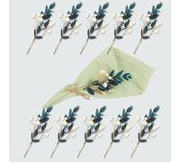 Lot de 10 Mini Bouquet de Fleurs Séchées Eucalyptus Gypsophile Blanc Stabilisé, Brin de Fleurs Naturelles, Décoration de Table Mariage, Vert végétal, Artisanat de France (Eucalyptus Gypsophile)