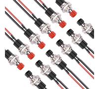 Lot de 10 mini boutons-pression précâblés 7 mm 250 V/1 A SPST Nomal Ouvert On/Off 2 broches pour modélisme ferroviaire (noir et rouge)